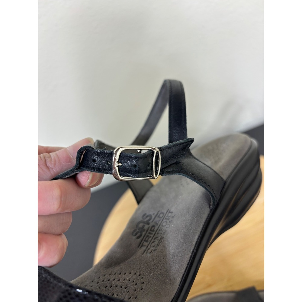 SAS Sandals 8 Tripad Comfort Black Leather Snake Embossed Ankle Strap USA - Picture 9 of 9